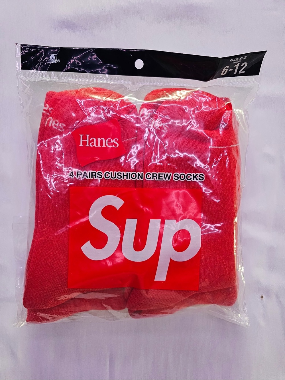Hanes x Sup Red Cushion Crew Socks - 4 Pairs